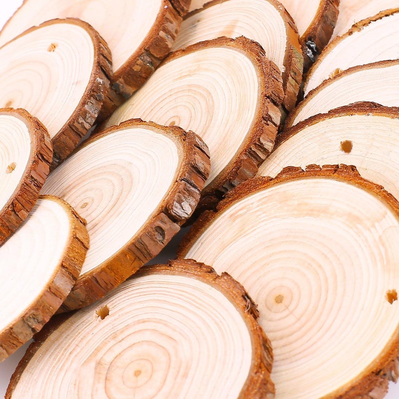 Fuyit Natural Wood Slices 30 Pcs 2.4-2.8 Inches Craft Wood Kit Unfinished Predrilled with Hole Wooden Circles Tree Slices for Arts and Crafts Christmas Ornaments DIY Crafts - Image 3